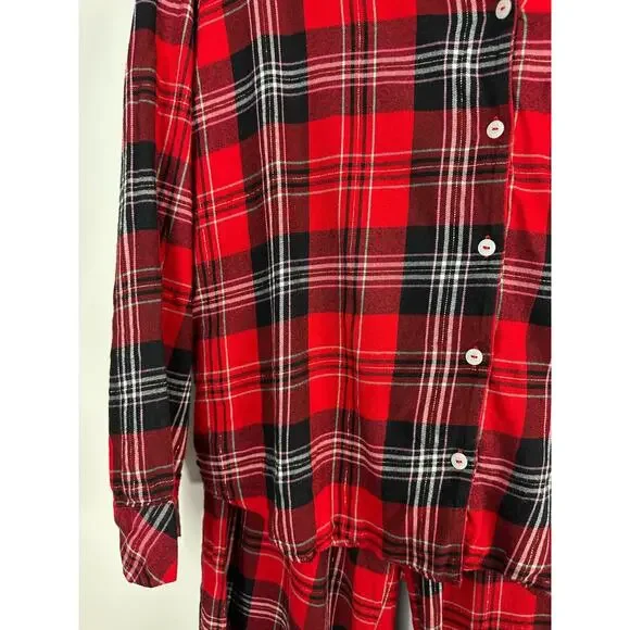 Victoria's Secret Shimmer Flannel Long Sleeve Shirt Pants Plaid Pajama Set Large - Picture 6 of 16